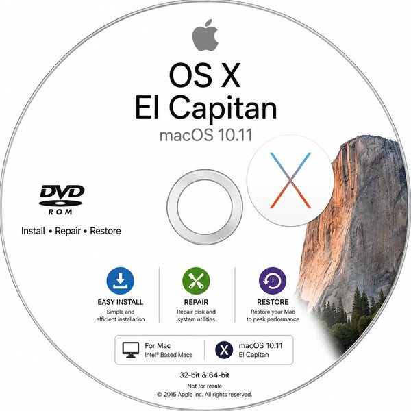 macOS 10.11 El Capitan Recovery Reinstall Bootable DVD