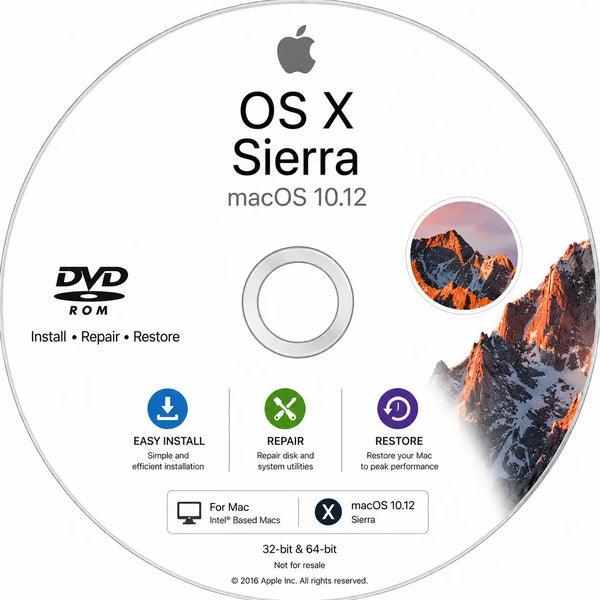 macOS 10.12 Sierra Recovery Reinstall Bootable DVD
