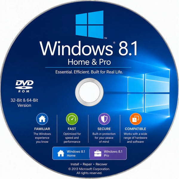 Microsoft Windows 8.1 Home and Pro Installation Recovery DVD