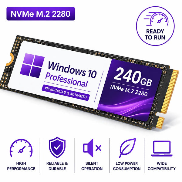 NVMe M.2 SSD Preinstalled with Windows 10 Pro PCIe 2280 240GB 480GB 1TB 2TB