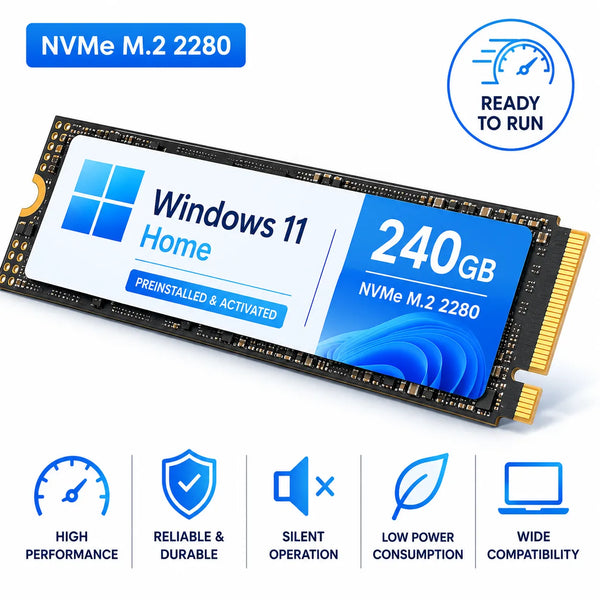 NVMe M.2 SSD Preinstalled with Windows 11 Home PCIe 2280 240GB 480GB 1TB 2TB