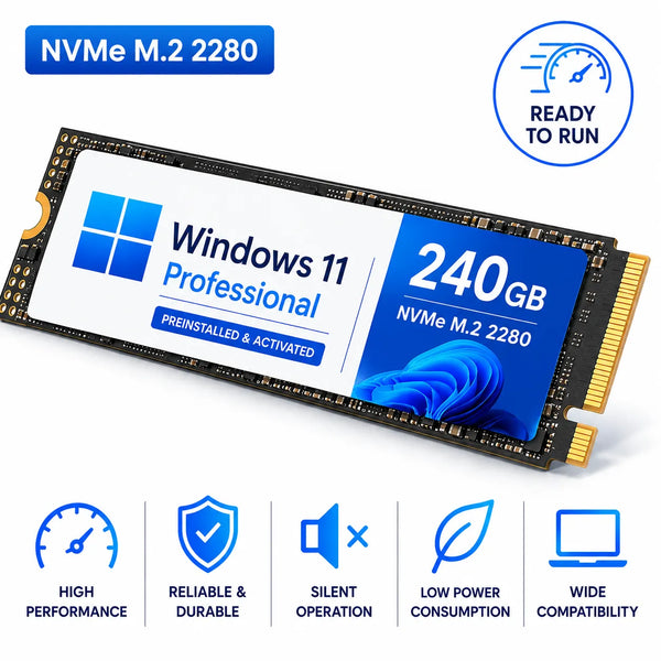 NVMe M.2 SSD Preinstalled with Windows 11 Pro PCIe 2280 240GB 480GB 1TB 2TB
